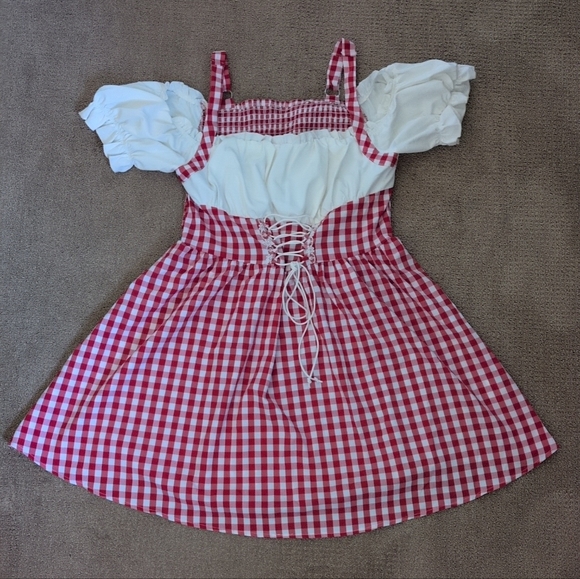 Shein Mod Plus Size Red Plaid Hollow Out Shoulder Victorian Corset Costume - Picture 1 of 12